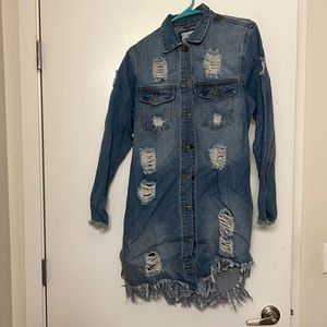 Brand new never worn long ripped jean jacket